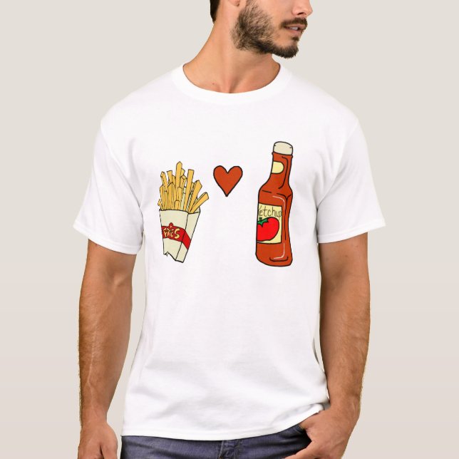 Fransk Fries Kärlek Ketchup T Shirt (Framsida)