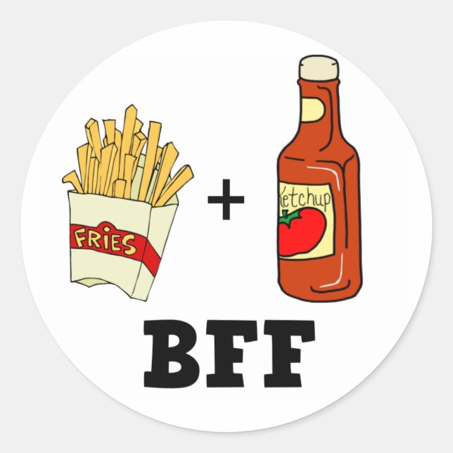 Fransk fries & Ketchup BFF Runt Klistermärke (Framsida)