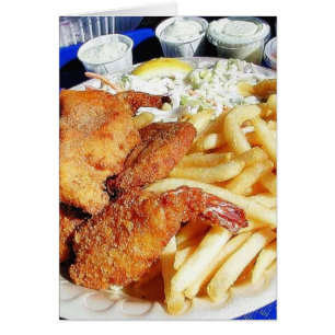 Fransk Fries Shrimp Crab Cakes Fish Tartar Hälsningskort