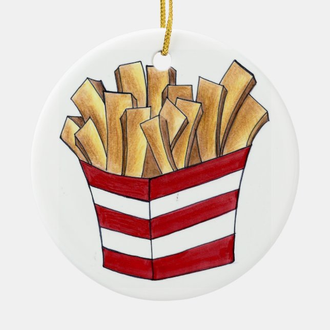 Fransk Fries Small Fry Chip Fast Food Foodie Julgransprydnad Keramik (Framsidan)