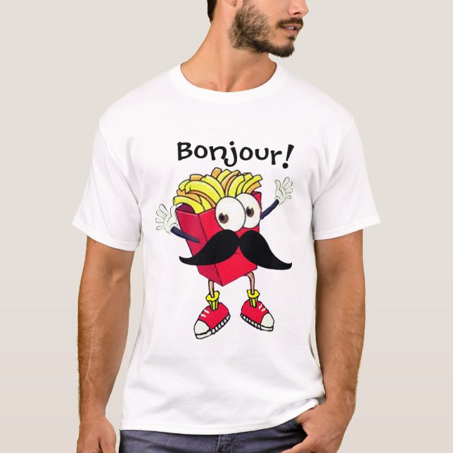 fransk Fries, Trending Ord Bonjour T Shirt (Framsida)