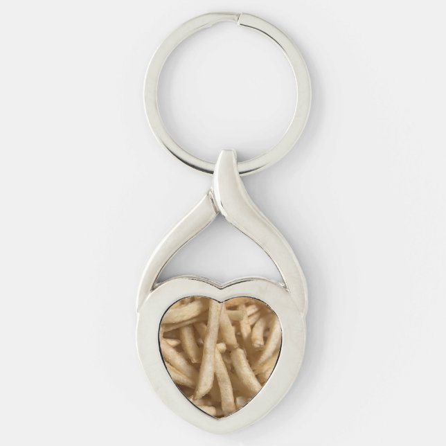 Fransk Fries Twisted Heart Silverfärgad Nyckelring (Framsidan)