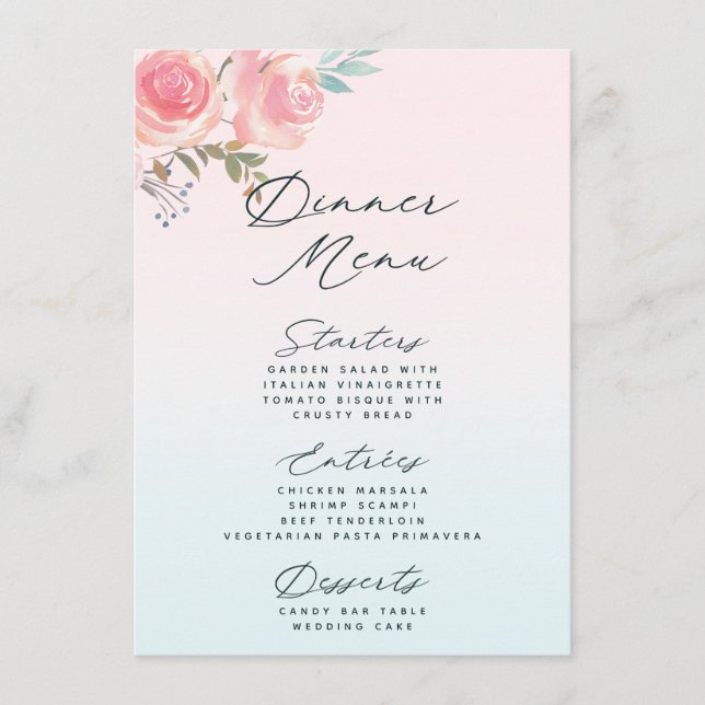 Fransk Garden Blommigt Peony 3 Course Meal Dinner Meny (Framsida)