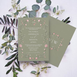 Fransk Garden Sage Grönt bröllopsinbjudan Julkort