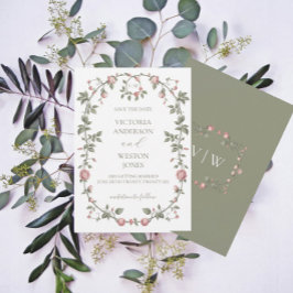 Fransk Garden Sage Grönt bröllopsinbjudan Julkort