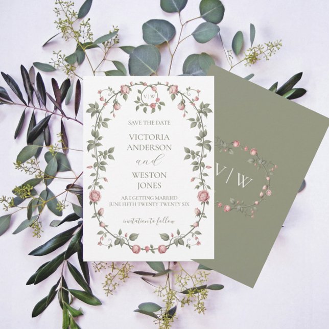 Fransk Garden Sage Grönt bröllopsinbjudan Julkort (Skapare uppladdad)