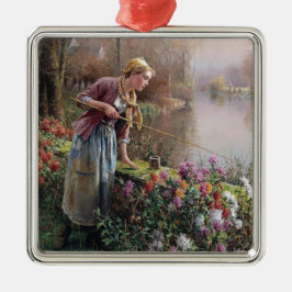 Fransk Girl Fishing in Brittany Julgransprydnad Metall