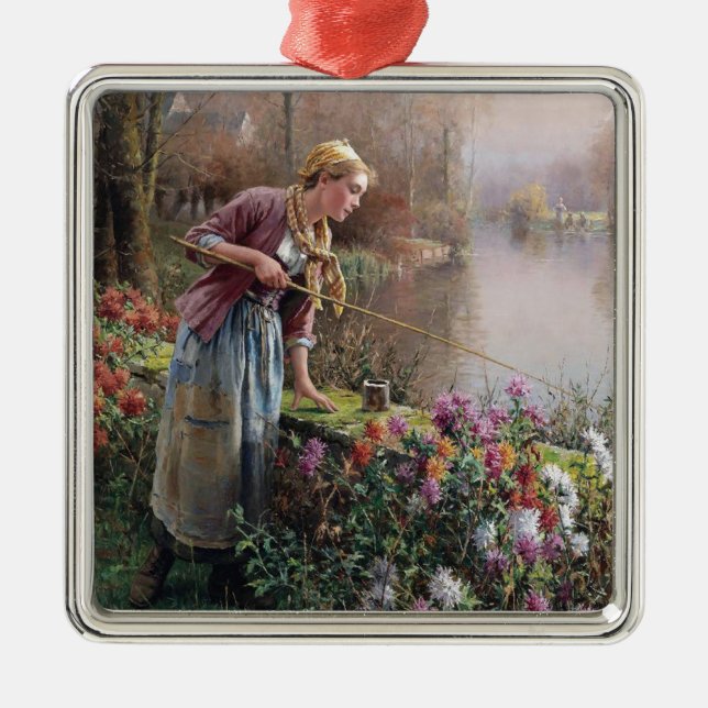 Fransk Girl Fishing in Brittany Julgransprydnad Metall (Framsidan)
