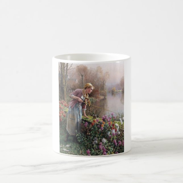 Fransk Girl Fishing in Brittany Kaffemugg (Center)