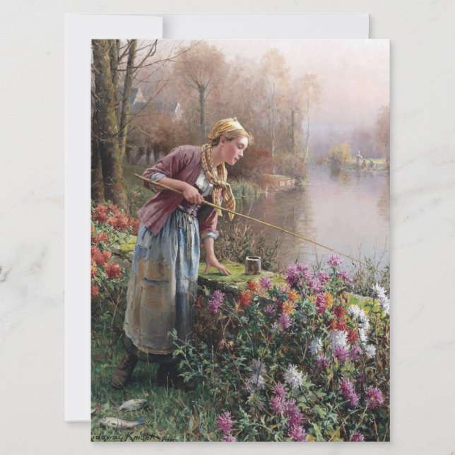 Fransk Girl Fishing in Brittany Kort (Framsida)