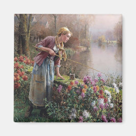 Fransk Girl Fishing in Brittany Magnet