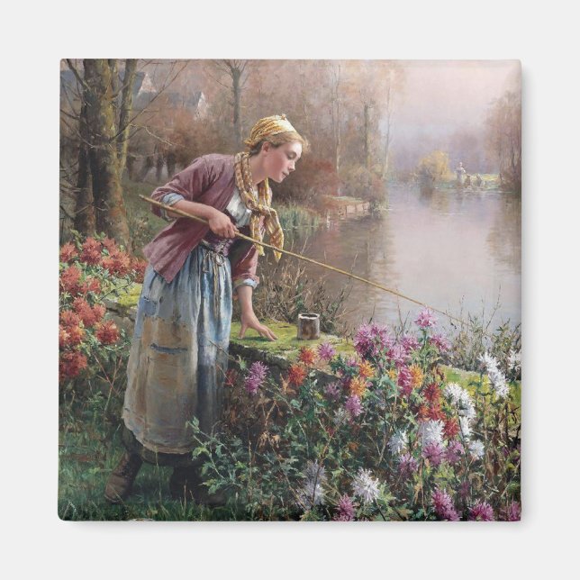 Fransk Girl Fishing in Brittany Magnet (Framsidan)