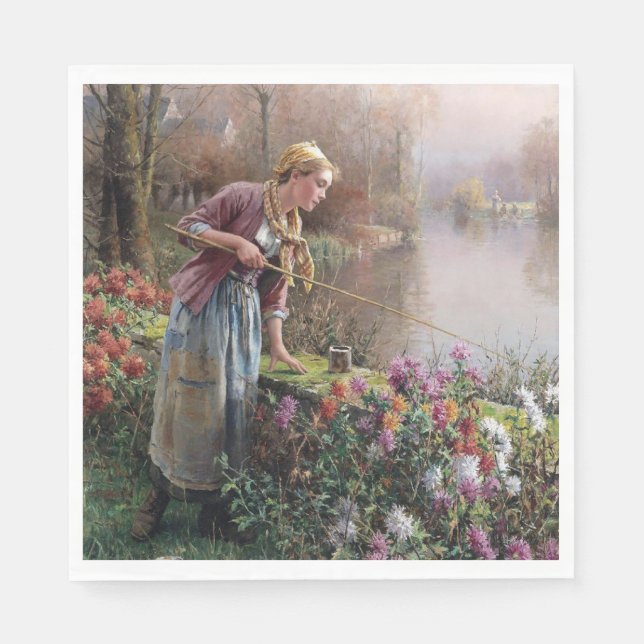 Fransk Girl Fishing in Brittany Pappersservett (Framsidan)