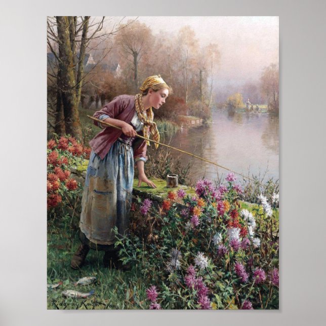 Fransk Girl Fishing in Brittany Poster (Framsidan)