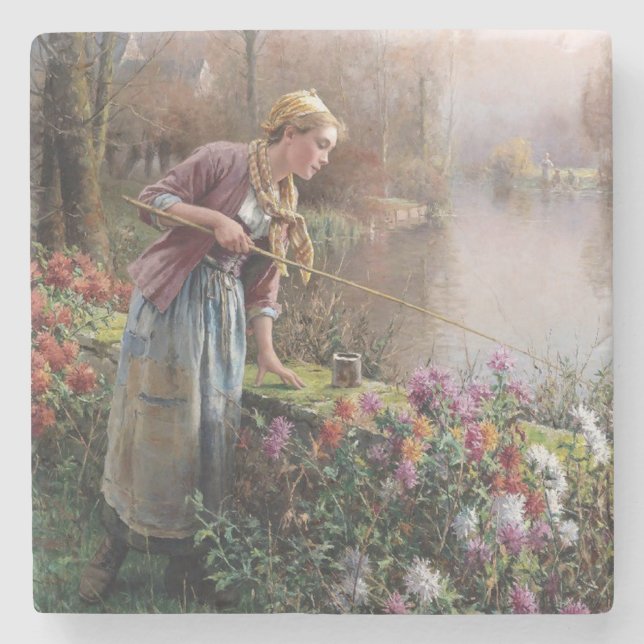 Fransk Girl Fishing in Brittany Stenunderlägg (Framsidan)