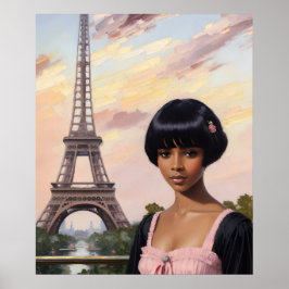 Fransk Girl Rosa Parisian Black Girl Art Poster