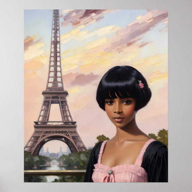 Fransk Girl Rosa Parisian Black Girl Art Poster (Framsidan)