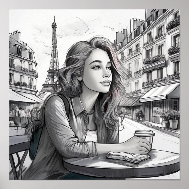 Fransk Girl With Coffee Poster (Framsidan)