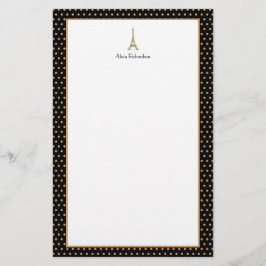 Fransk Glam Black, Guld och White Eiffel Torn Brevpapper