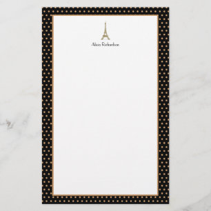 Fransk Glam Black, Guld och White Eiffel Torn Brevpapper