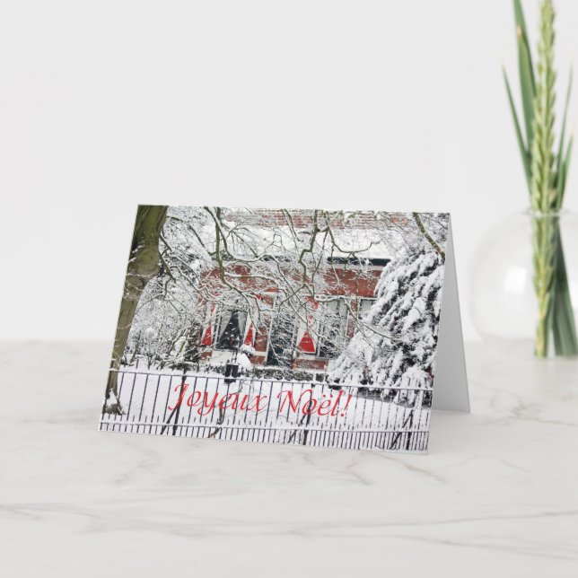 fransk god jul-gården i snö-kortet helgkort (Framsida)
