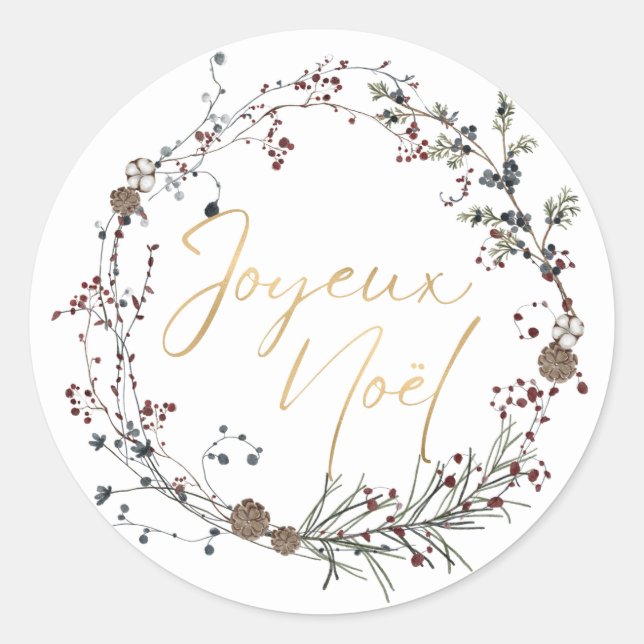 Fransk God jul Klassisk rund etikett (Framsida)