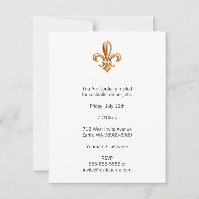Fransk Golden Fleur de Lis Inbjudningar (Framsida)