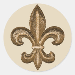 Fransk Golden Fleur De Lis Vapensköld Runt Klistermärke