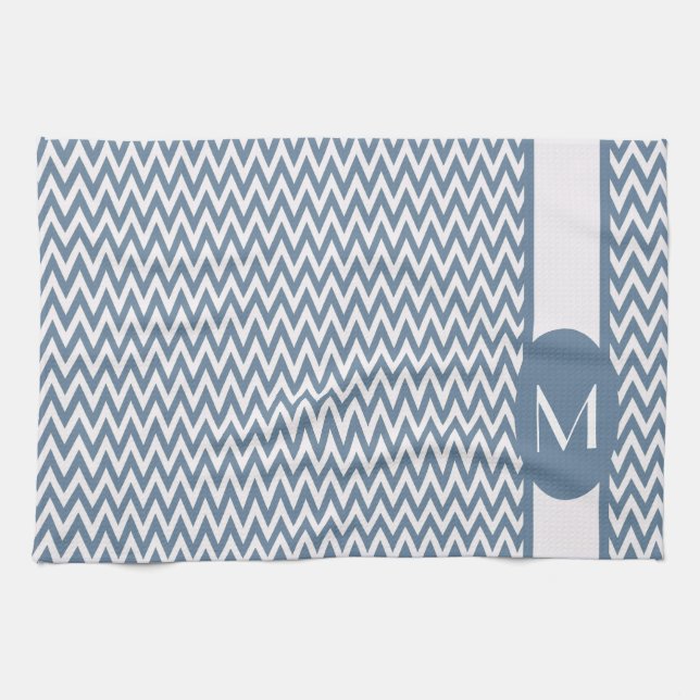 Fransk Grått Elegant Chevron Design med monogram Kökshandduk (Horisontell)