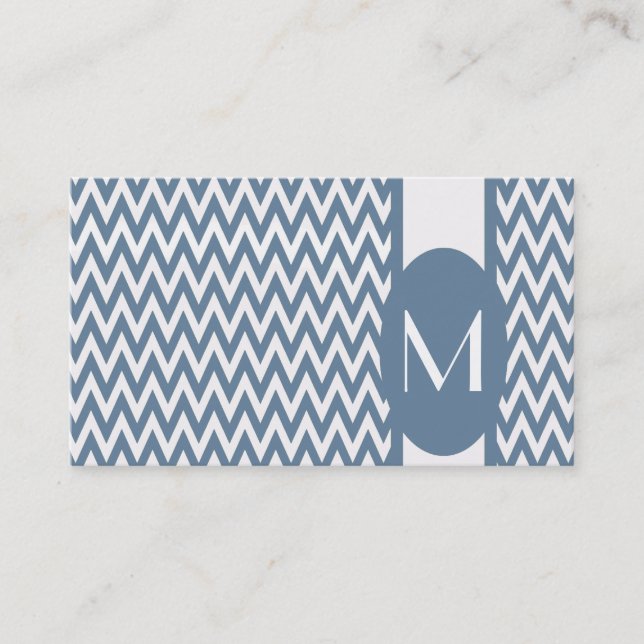 Fransk Grått Elegant Chevron Monogram Affärskort Visitkort (Framsida)