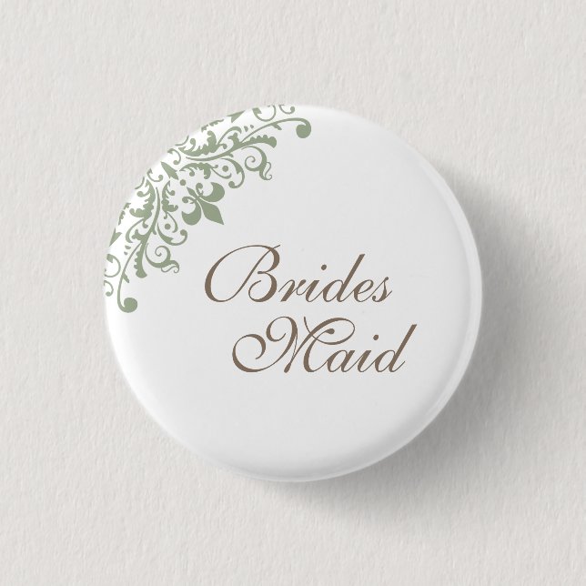 Fransk Grönt Fleur de Lis Script Bridesmaid Knapp (Framsida)