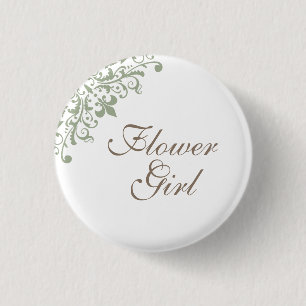 Fransk Grönt Fleur de Lis Script Flower Girl Knapp