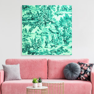Fransk Grönt Toile Chinoiserie Rustic Stil Canvastryck