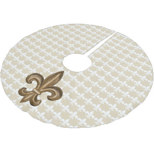 Fransk Guld- Fleur De Lis Kröna Julgransmatta Borstad Polyester