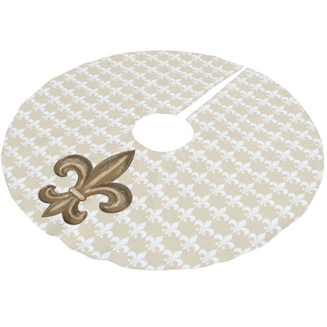 Fransk Guld- Fleur De Lis Kröna Julgransmatta Borstad Polyester (Vinklad)