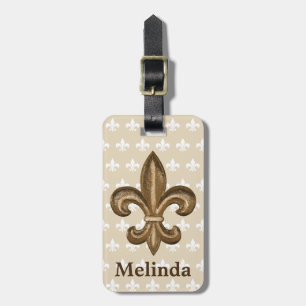 Fransk Guld Fleur de Lis Vapensköld och Namn Bagagebricka