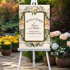 Fransk Gult Blommigt Elegant Victorian Bröllop Poster