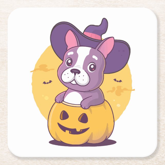 Fransk Halloween Underlägg Papper Kvadrat (Framsidan)
