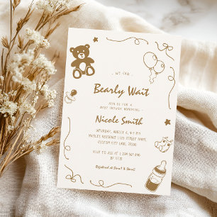 Fransk Hand plockade Barly Wait Bear Baby Shower Inbjudningar