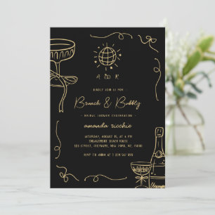 Fransk handritad Brunch & Bubbly bröllopsdusch Inbjudningar