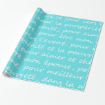 Fransk handskrift inspirerade Tiffany för Presentpapper<br><div class="desc">Denna älskvärda moderna vintagestil som slår in papper text för stil för särdragvithandskrift av fransk äktenskapslöften på inspirerad blått för chic en Tiffany,  färgade bakgrund.</div>