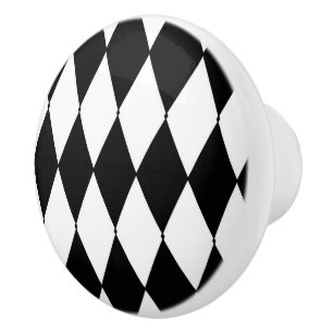 Fransk Harlequin Black & White Rand Ceramic Knopp