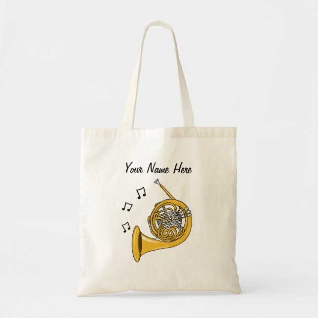 Fransk Horn Anpassningsbar Tote Bag Brass Musician Tygkasse (Framsidan)