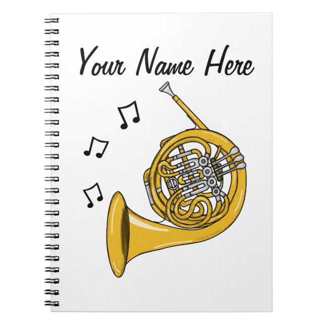 Fransk Horn Brass Musician Music Teacher Anpassnin Anteckningsbok (Framsidan)