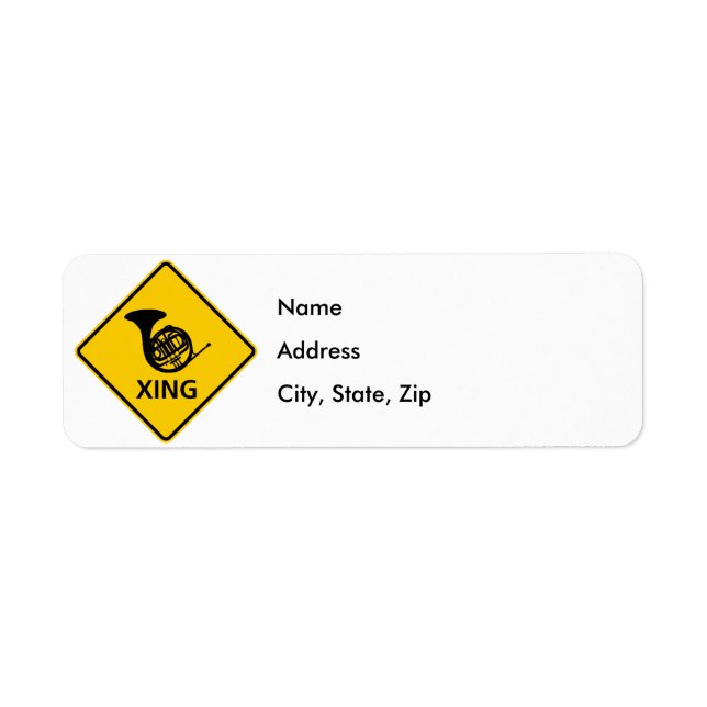 Fransk Horn Crossing Highway Sign Returadress Etikett (Framsidan)