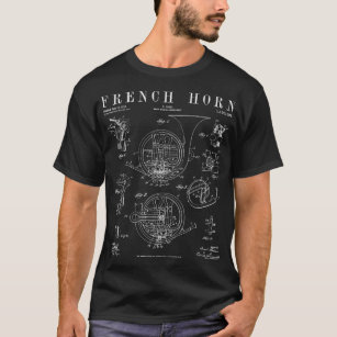 Fransk Horn Gamla Vintagen Antique Patent Teckning T Shirt