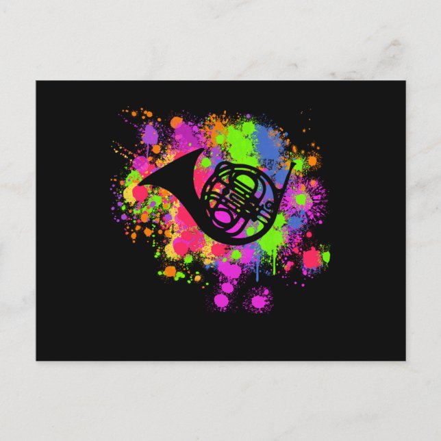 Fransk horn Konstnärlig färgsprutning Musikinstrum Vykort (Framsida)