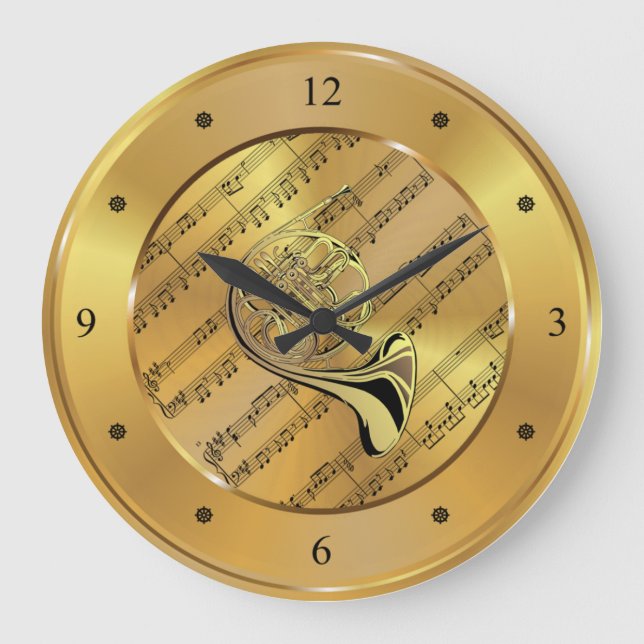 Fransk Horn ~ Lakan Music ~ Guld Background ~ Stor Klocka (Framsida)
