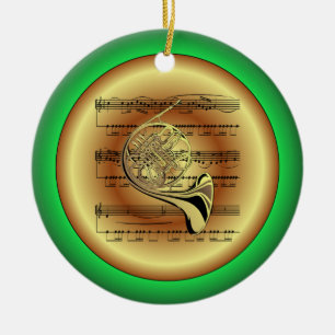 Fransk Horn~Lakan Music~Red/Grönt/Guld~jul~ Julgransprydnad Keramik