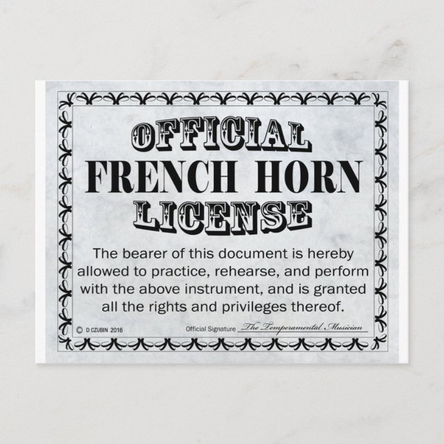 Fransk Horn Licence Vykort (Framsida)